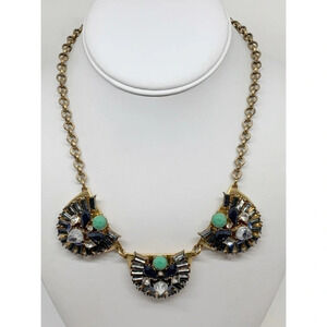 J. Crew Navy Green Crystal Cluster Necklace